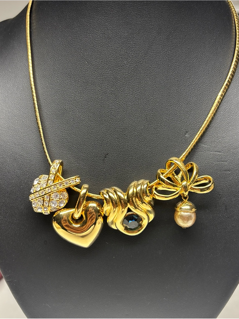 Kenneth Jay Lane Gold-Tone Charm Necklace with Heart, Crystal & Pearl Accents